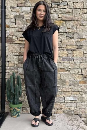 【BOK PLACE】Black blue washing span long wide denim pants BOK PLACE】Black blue washing span long wide denim pants